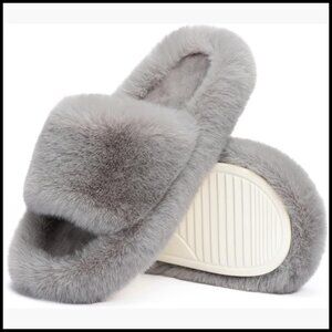 Memory Foam Faux Fur Lined Open Toe Slippers
